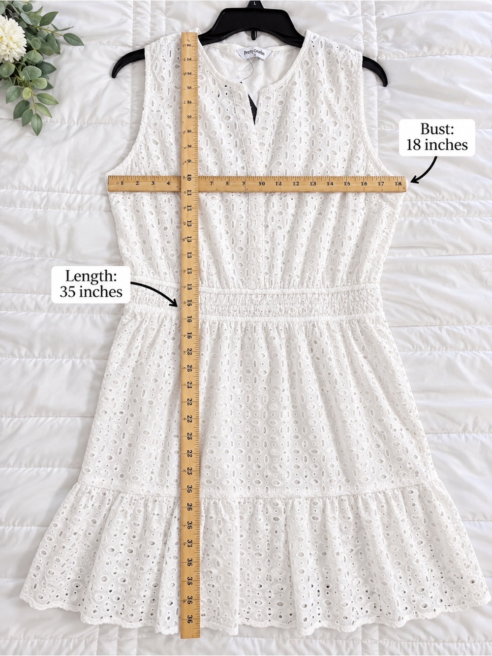 PRETTYGARDEN Women’s White Eyelet Sleeveless Smocked Waist Summer Dress XL NWT - Picture 2 of 4